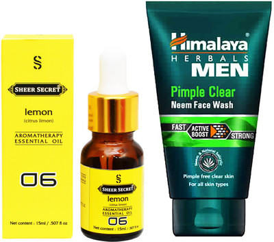 

SHEER SECRET AROMATHERAPY LEMON ESSENTIAL OIL 15ML with HIMALAYA MEN'S PIMPLE CLEAR FACEWASH 100ML(Set of 2)