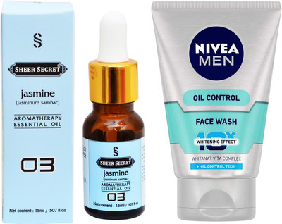 

SHEER SECRET AROMATHERAPY JASMINE ESSENTIAL OIL 15ML with NIVEA OIL CONTROL FACEWASH 100ML(Set of 2)
