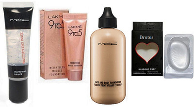 

BRUTUS Silicon Puff, Mac Face & Body Foundation, 9to5 Mousse, Mattifying Primer(Set of 4)