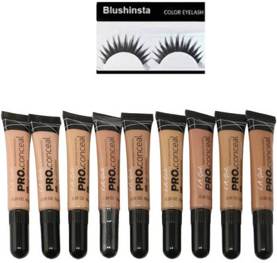 

blushinsta combo of eyelashes la girl pro concealer(Set of 10)
