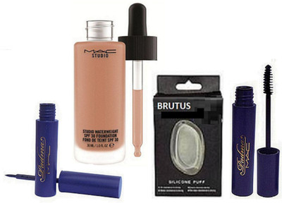 

brutus Silicon Puff & Mac Padma Eyeliner ,Mascara With Studio Waterweight Liquid Foundation(Set of 4)