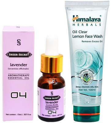 

SHEER SECRET AROMATHERAPY LAVENDER ESSENTIAL OIL 15ML with HIMALAYA OIL CLEAR LEMON FACEWASH 100ML(Set of 2)
