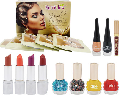 

NutriGlow Set of 1 Pearl Radiance Facial Kit + 4 Lipsticks + 4 Nail paints + 2 Eye Liners + 1 Sindoor(Set of 1)