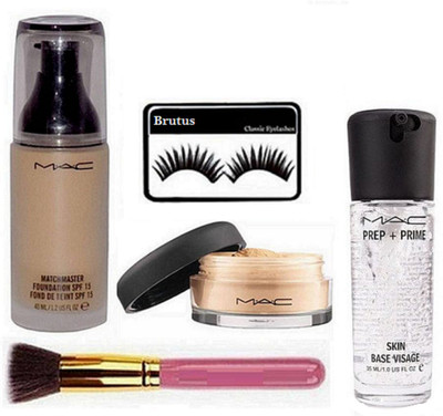 

BRUTUS Eyelashes, Mac Select Sheer Loose Powder, MatchMaster Foundation, Brush, prep primer skin base visage Face Primer(Set of 5)