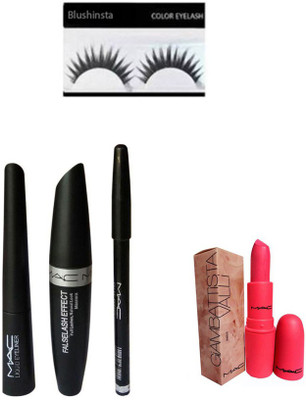 

blushinsta combo of eyeliner eyelashes eyebrow pencil eyemascara giambattista lipstick(Set of 5)