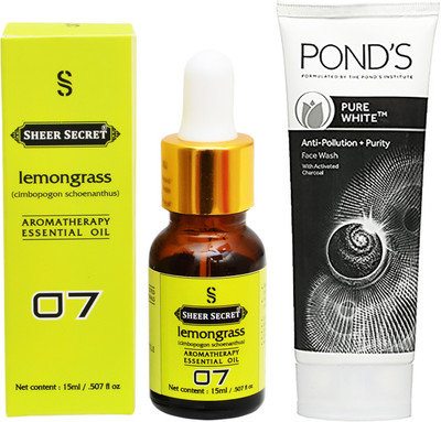 

SHEER SECRET AROMATHERAPY LEMONGRASS ESSENTIAL OIL 15ML with POND'S PURE WHITE FACEWASH 100ML(Set of 2)