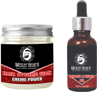 

Mister Beard HAIR WAX CREME POWER 100gm WITH MOOCH & BEARD OIL 35ml(Set of 2)