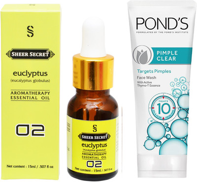 

SHEER SECRET AROMATHERAPY EUCLYPTUS ESSENTIAL OIL 15ML with POND'S PIMPLE CLEAR FACEWASH 100ML(Set of 2)