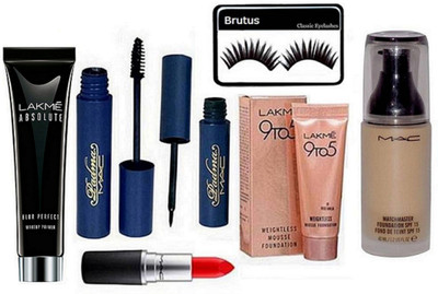 

Brutus Eyelashes&Mac Matchmaster Foundation, Matte Finish Lipstick, Padma Eyeliner & Mascara, Mousse, Absolute Blur Perfect Makeup primer(Set of 7)