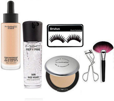 

BRUTUS Eyelashes, Mac Studio Waterweight SPF 30 Foundation, Studio Perfect Compact, Eyelashes curler, Makeup Brush, prep primer skin base visage Face Primer(Set of 6)