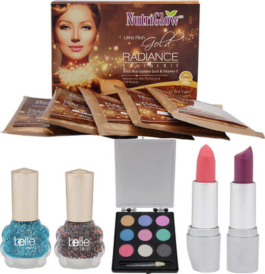 

NutriGlow Set of 1 Gold Radiance Facial Kit + 2 Lipsticks + 2 Nail Paints + 1 Eye Shadow(Set of 1)