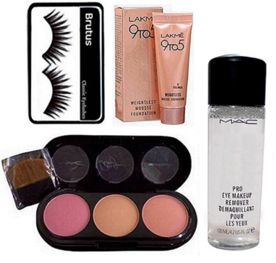 

brutus Eyelashes, Mac 3 Shades Blusher, 9to5 Mousse Foundation, Mineralize Charged Water Cleaner Nettoyant Eye Makeup Remover(Set of 4)