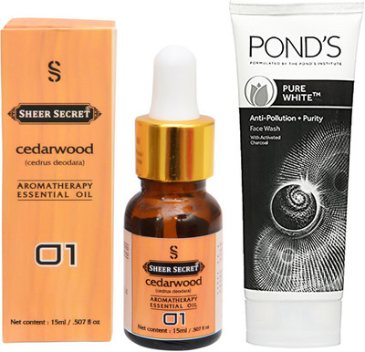 

SHEER SECRET AROMATHERAPY CEDARWOOD ESSENTIAL OIL 15ML with POND'S PURE WHITE FACEWASH 100ML(Set of 2)