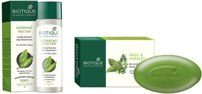 

BIOTIQUE BIO Bio Morning Nectar Flawless Skin Lotion For All Skin Types, Bio Basil Body Soap(Set of 2)