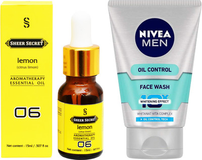 SHEER SECRET AROMATHERAPY LEMON ESSENTIAL OIL 15ML with NIVEA OIL CONTROL FACEWASH 100ML(Set of 2)