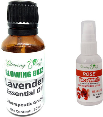

Glowing Buzz Combo of lavender essential oil 30ml and rose facewash 60ml(Set of 2)
