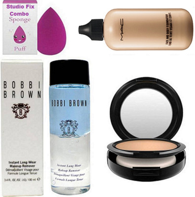 

studio fix combo Sponge Puff & Face And Body Fondation & Mac Compact & Bobbi Brown Remover(Set of 4)