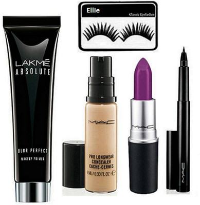 

ellie Silicon Puff & Lakme Absolute Primer & Mac Pro longwear Concealer & Pen Eyeliner & Matte Finish Lipstick(Set of 5)