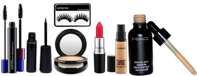 

catherine Eyelashes wih Mac Hyper Real Foundation, Studio Fix Compact, Pro Long Wear Concealer,Lustre Lipstick, Waterproof Eyeliner, Haute and Naughty Double Effect Mascara(Set of 7)