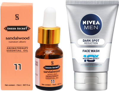 

SHEER SECRET AROMATHERAPY SANDALWOOD ESSENTIAL OIL 15ML with NIVEA DARK SPOT REDUCTION FACEWASH 100ML(Set of 2)