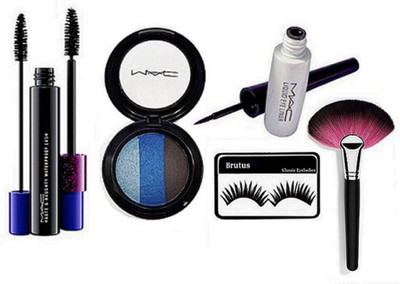 

BRUTUS Eyelashes, Mac Haute and Naughty Double Effect Mascara, Liquid Eyeliner, 3 shade Eyeshadow, Makeup Brush(Set of 5)