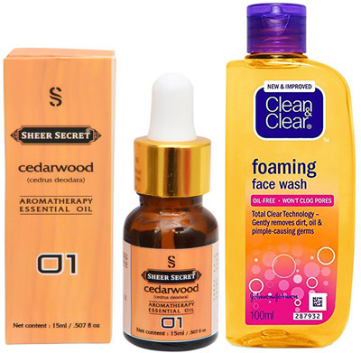 

SHEER SECRET AROMATHERAPY CEDARWOOD ESSENTIAL OIL 15ML with CLEAN & CLEAR FOAMING FACEWASH 100ML(Set of 2)