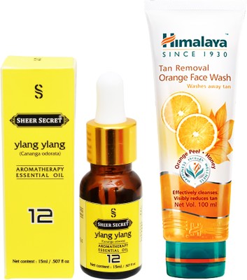 

SHEER SECRET AROMATHERAPY YLANG YLANG ESSENTIAL OIL 15ML with HIMALAYA TAN REMOVAL ORANGE FACEWASH 100ML(Set of 2)