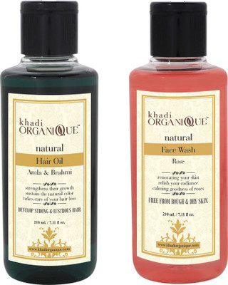 

KHADI ORGANIQUE rose face wash, amla bhrami hair oil combo pack pack of 2 (420 ml)(Set of 2)