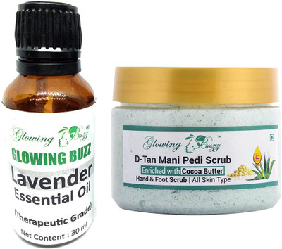 

Glowing Buzz Combo of lavender essential oil 30ml and mani pedi scrub(Set of 2)