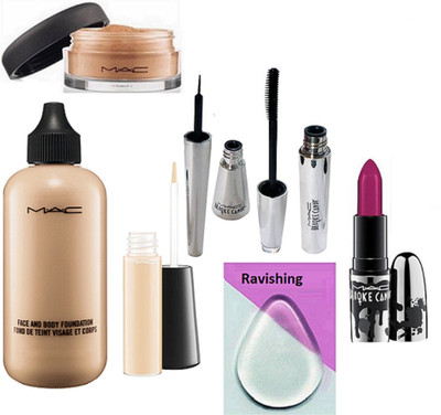 

ravishing silicon Puff , Face & Body Foundation,Brooke Candy Lipstick , Mascara,Eyeliner,Loose Powder With Mineralize Concealer(Set of 7)
