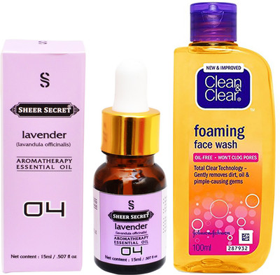

SHEER SECRET AROMATHERAPY LAVENDER ESSENTIAL OIL 15ML with CLEAN & CLEAR FOAMING FACEWASH 100ML(Set of 2)