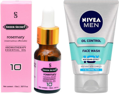 

SHEER SECRET AROMATHERAPY ROSEMARY ESSENTIAL OIL 15ML with NIVEA OIL CONTROL FACEWASH 100ML(Set of 2)