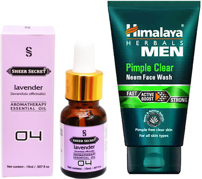 

SHEER SECRET AROMATHERAPY LAVENDER ESSENTIAL OIL 15ML with HIMALAYA MEN'S PIMPLE CLEAR FACEWASH 100ML(Set of 2)