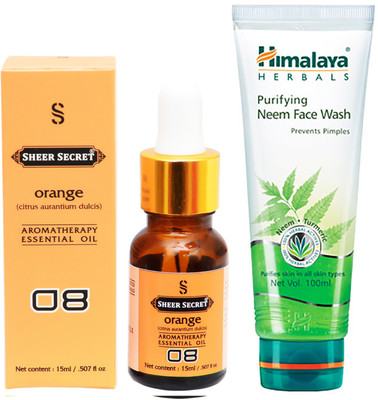 

SHEER SECRET AROMATHERAPY ORANGE ESSENTIAL OIL 15ML with HIMALAYA NEEM FACEWASH 100ML(Set of 2)