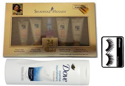

Ultimate Eyelashes, Shahnaz Husain Gold Facial Kit & Dove Essential nourishment body lotion(Set of 3)