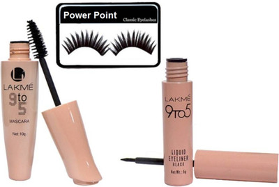 

power point Eyelahses, Lakme 9 to 5 Eyeliner & Mascara(Set of 3)
