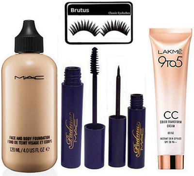 

BRUTUS Eyelashes, Mac Face And body Foundation, Padma Eyeliner & Mascara, 9to5 cc Color Transform Cream(Set of 5)