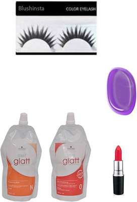 

blushinsta combo set of eyelashes glatt silicon puff lipstick(Set of 5)