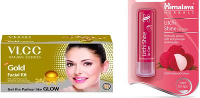 

Himalaya Litchi Shine Lip Balm, Gold Facial Kit(Set of 2)