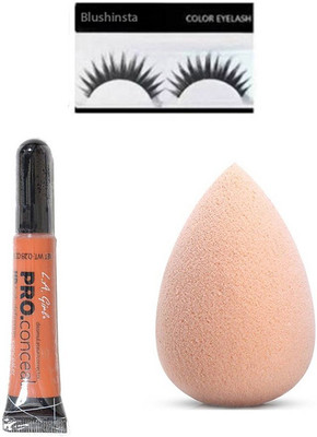 

blushinsta combo set of eyelashes sponge puff concealer(Set of 3)