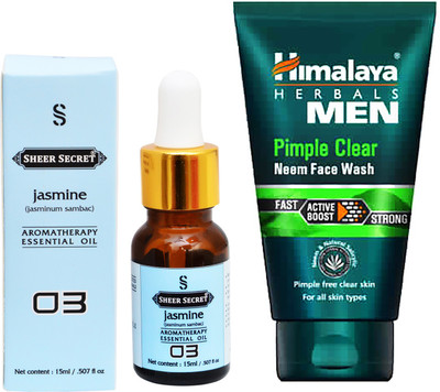 

SHEER SECRET AROMATHERAPY JASMINE ESSENTIAL OIL 15ML with HIMALAYA MEN'S PIMPLE CLEAR FACEWASH 100ML(Set of 2)