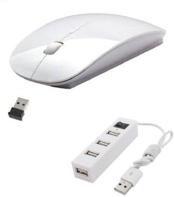 Blendia High Speed USB 2.0 4 Port Hub With Ultra Slim Wireless Optical Mouse (White) Combo Set