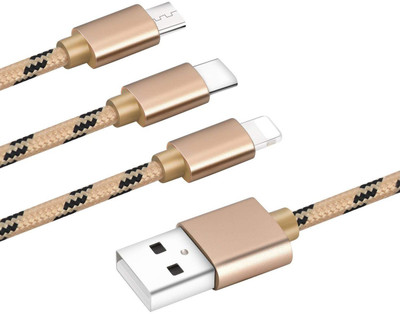 

xech 3 in 1 charging cable Power Cord(samsung, iphone, lenovo, mi, oppo, Gold)