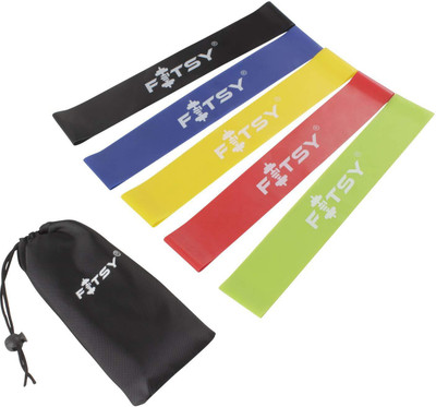 

FITSY 12 Inch Exercise Resistance Loop Bands - Set of 5 With Carry Pouch Resistance Band(Black, Red, Green, Yellow, Blue, Pack of 5), Multicolor