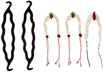 

KYT Premium Quality Hair Gajra (Veni) For South Indian Wedding, White 2 pcs juda maker Hair Accessory Set(Multicolor)