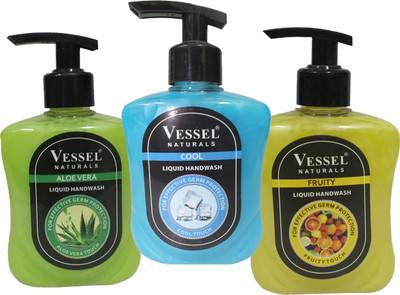 

Vessel Naturals Liquid Handwash Cool, Fruity, Aloevera 250ml x 3 Combo Pack(750 ml, Pump Dispenser, Pack of 3)
