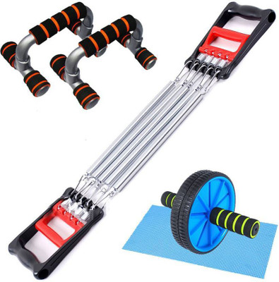 

Lord Combo Of 5 Spring Chest expander + Push Up And AB Wheel Home Gym Kit