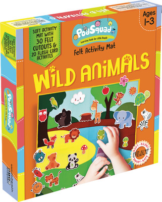 

PodSquad Felt Activity mat for toddlers- Wild Animals(Orange)