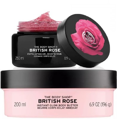 

The Body Shop British Rose Exfoliating Gel Body Scrub 250ml & British Rose Instant Glow Body Butter 200ml Combo(450 ml)