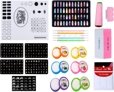 

Royalkart Mega Combo Kit Of Nail Art Tools 3D Nail Art Stamping Image Plates (TO Plate), Double-Sided Stamper & Metal Scraper, Nail Cleaning Tissue, Nail Buffer, Nail Strips & Nail Art Silicone Soft Foldable Washable Stamping Mat (Girl Design)(Multicolor)